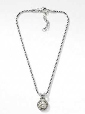 Brighton Two Tone Rope Scroll Circle Pendant Necklace Silver Gold Crystal